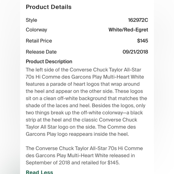 Converse Comme des Garçons Play Multi Heart Chuck Taylor All Star 70 Hi Sneakers - Picture 15 of 15